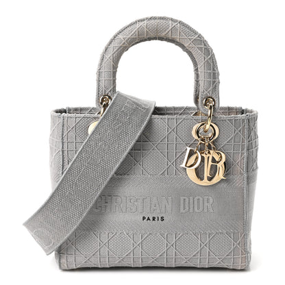 Christian Dior Canvas Embroidered Cannage Medium Lady D-Lite Gray 1 of 10