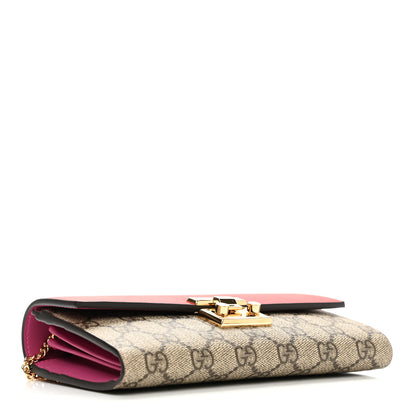 Gucci GG Supreme Monogram Moon Calfskin Padlock Continental Chain Wallet Beige Ebony Hibiscus Red New Rosette 4 of 11