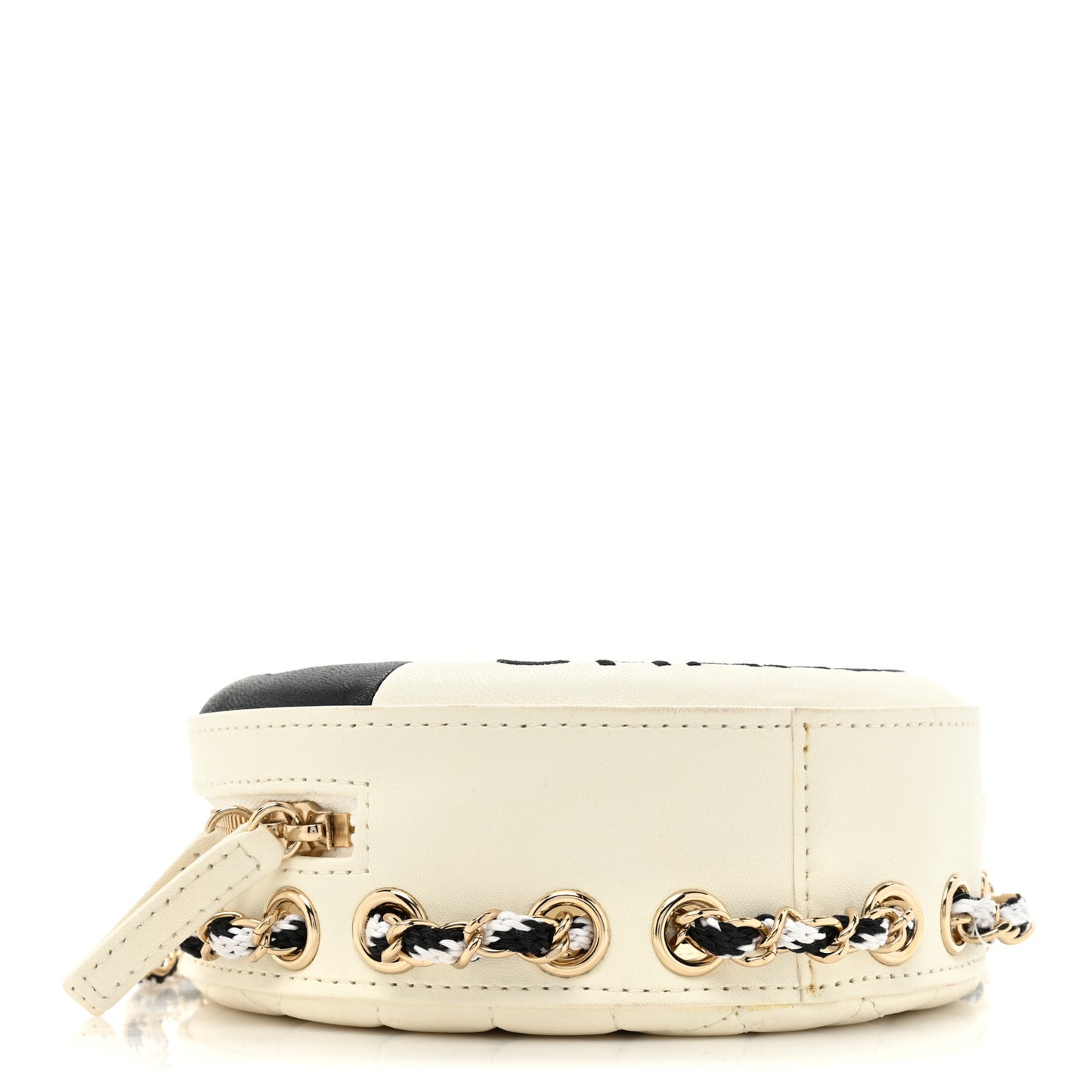 Lambskin Coco Lifesaver Round Bag Black White