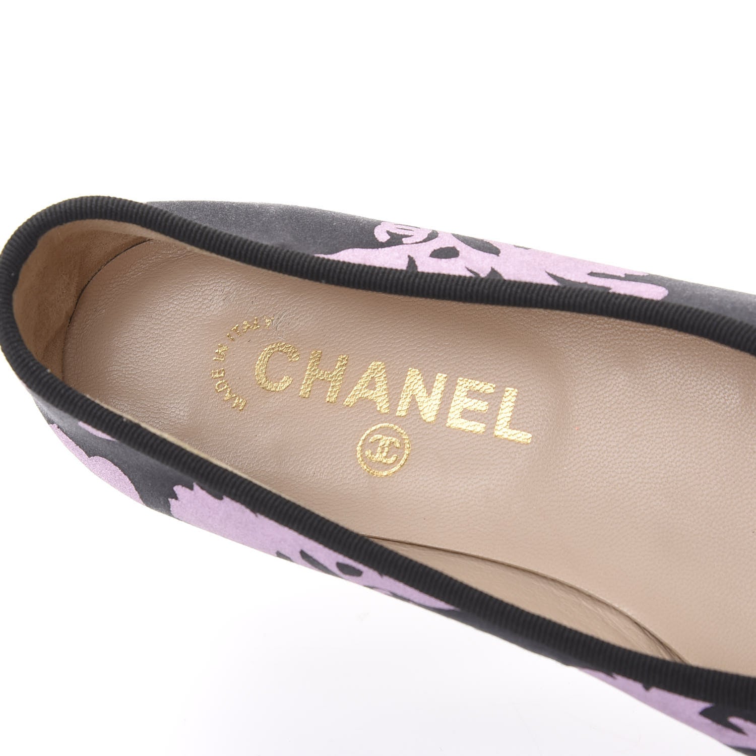 Chanel Glitter Printed Fabric Lambskin Cap Toe Ballerina Flats 38 Black Pink 7 of 7