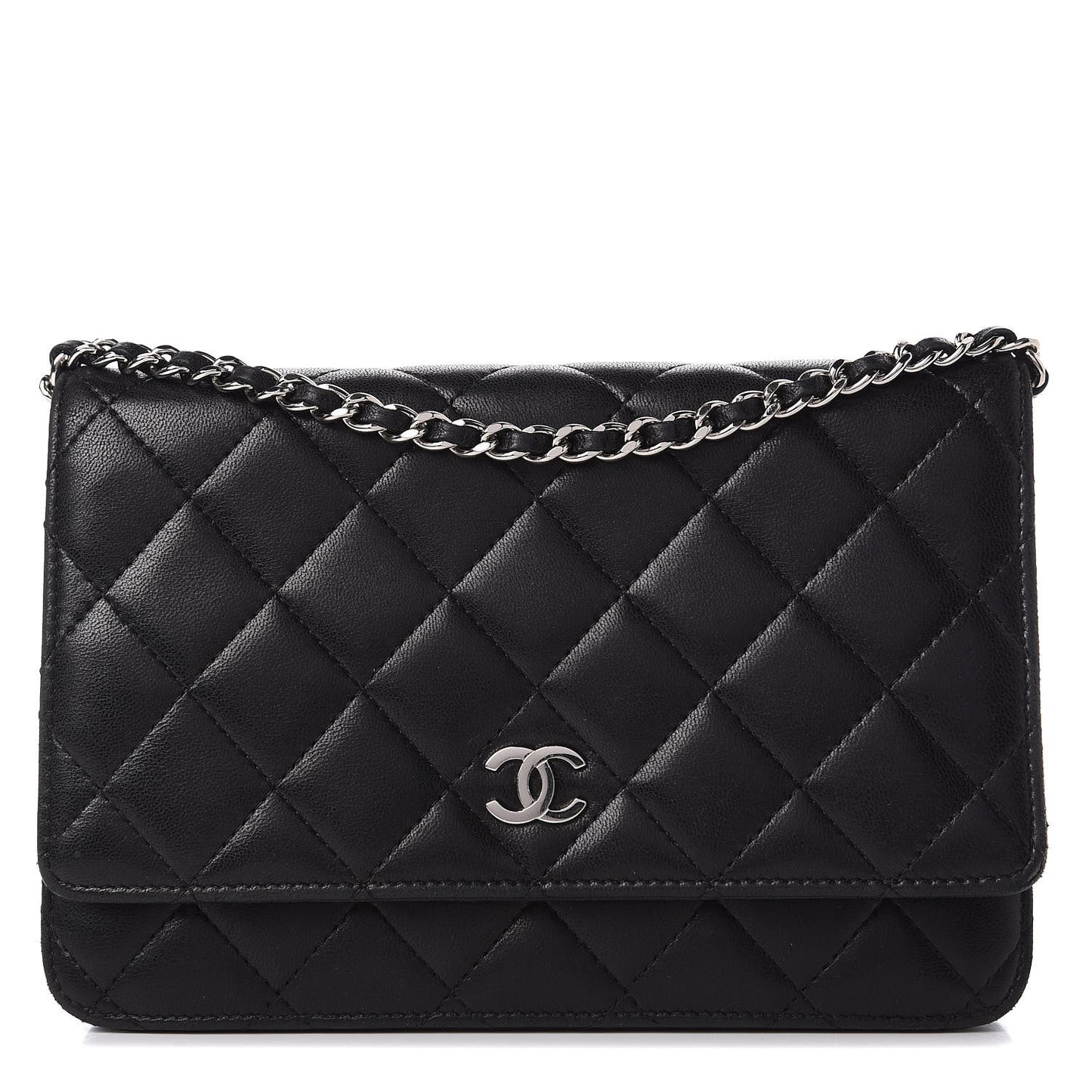Lambskin Quilted Wallet On Chain WOC Black