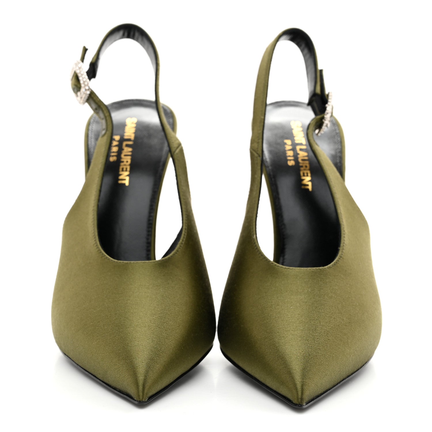 Saint Laurent Silk Satin Yasmeen 115 Slingback Pumps 39 Outcry Green 3 of 10