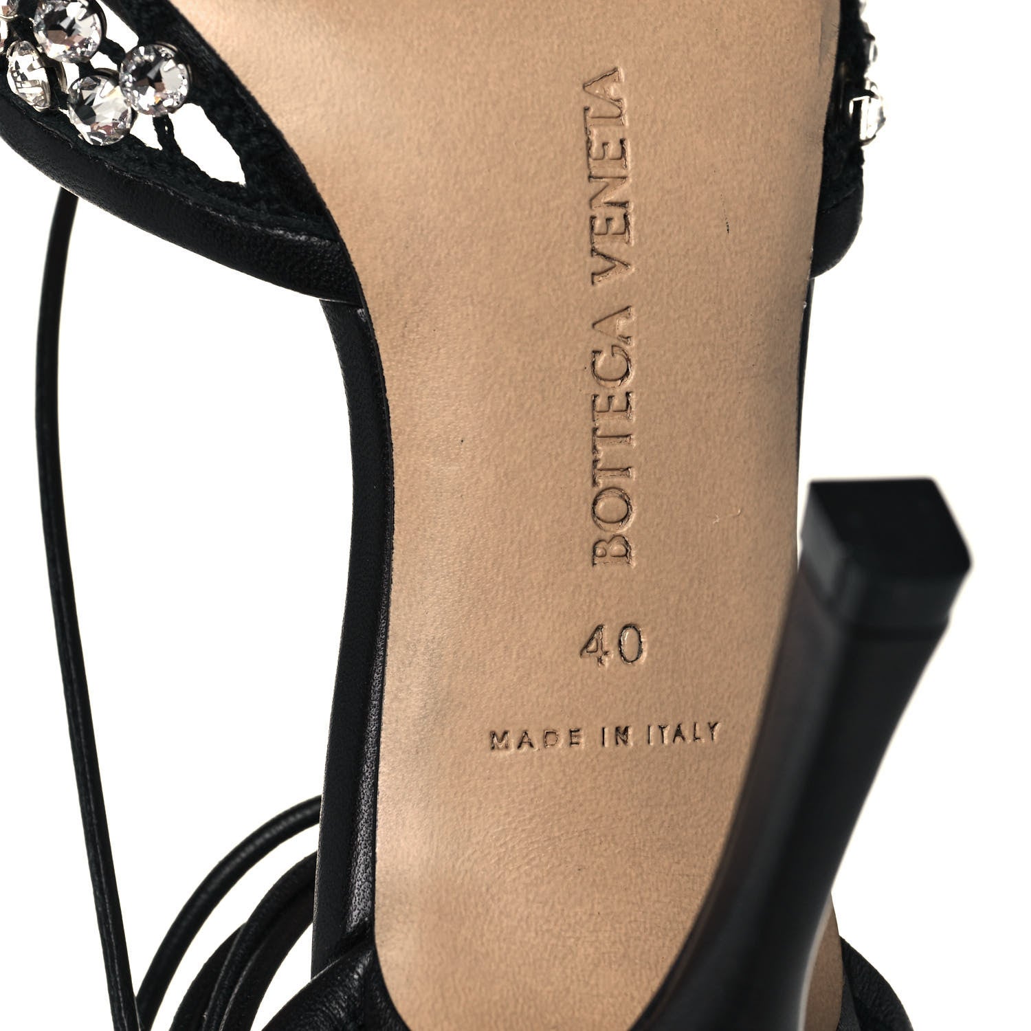 Bottega Veneta Mesh Nappa Crystal Embellished Sparkle Stretch Ankle Tie Sandals 40 Black 6 of 9