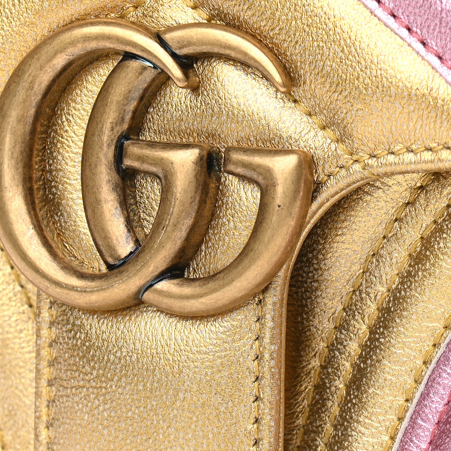 Gucci Metallic Calfskin Matelasse Mini GG Marmont Shoulder Bag Gold Pink 10 of 10