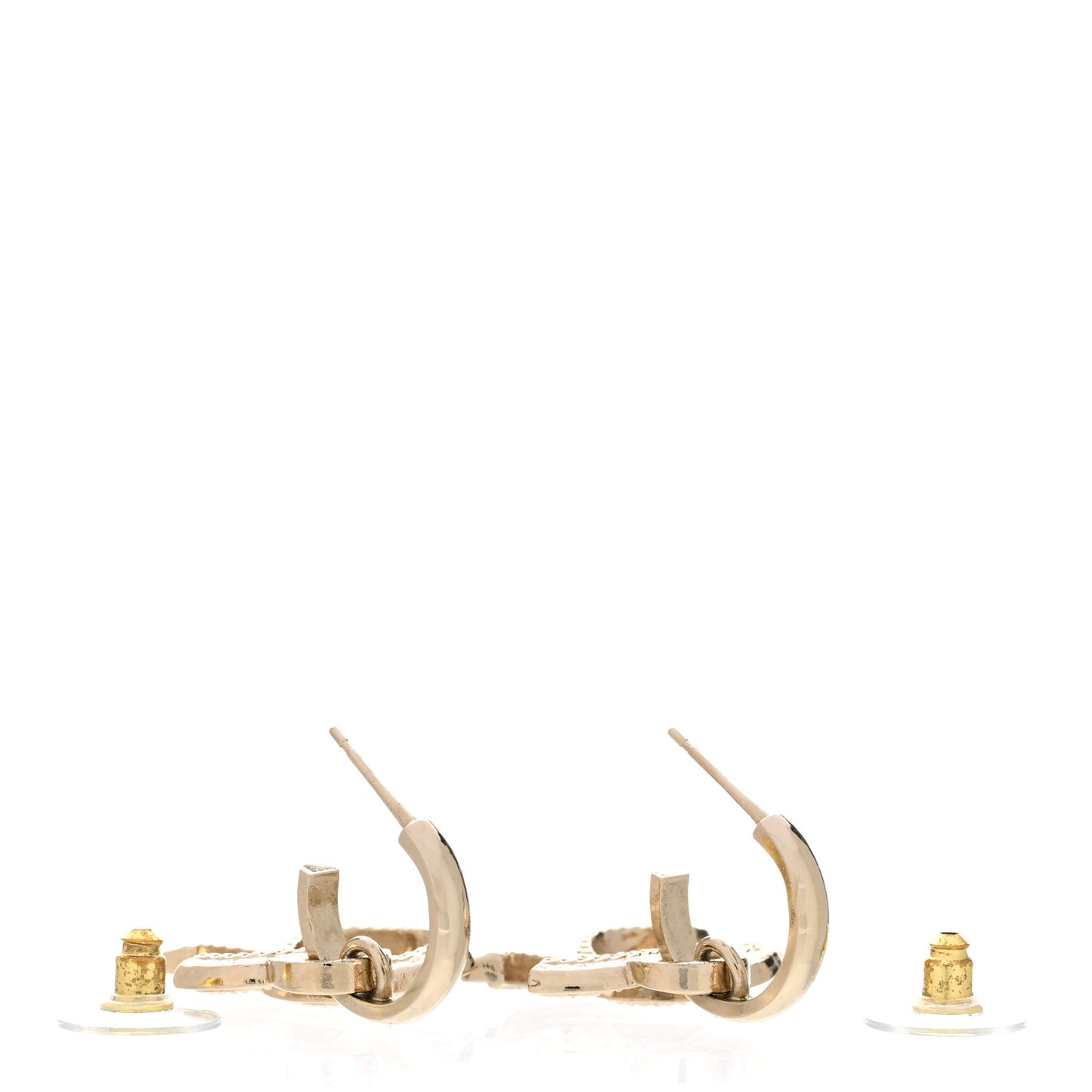 Metal Crystal CC Hoop Drop Earrings Gold