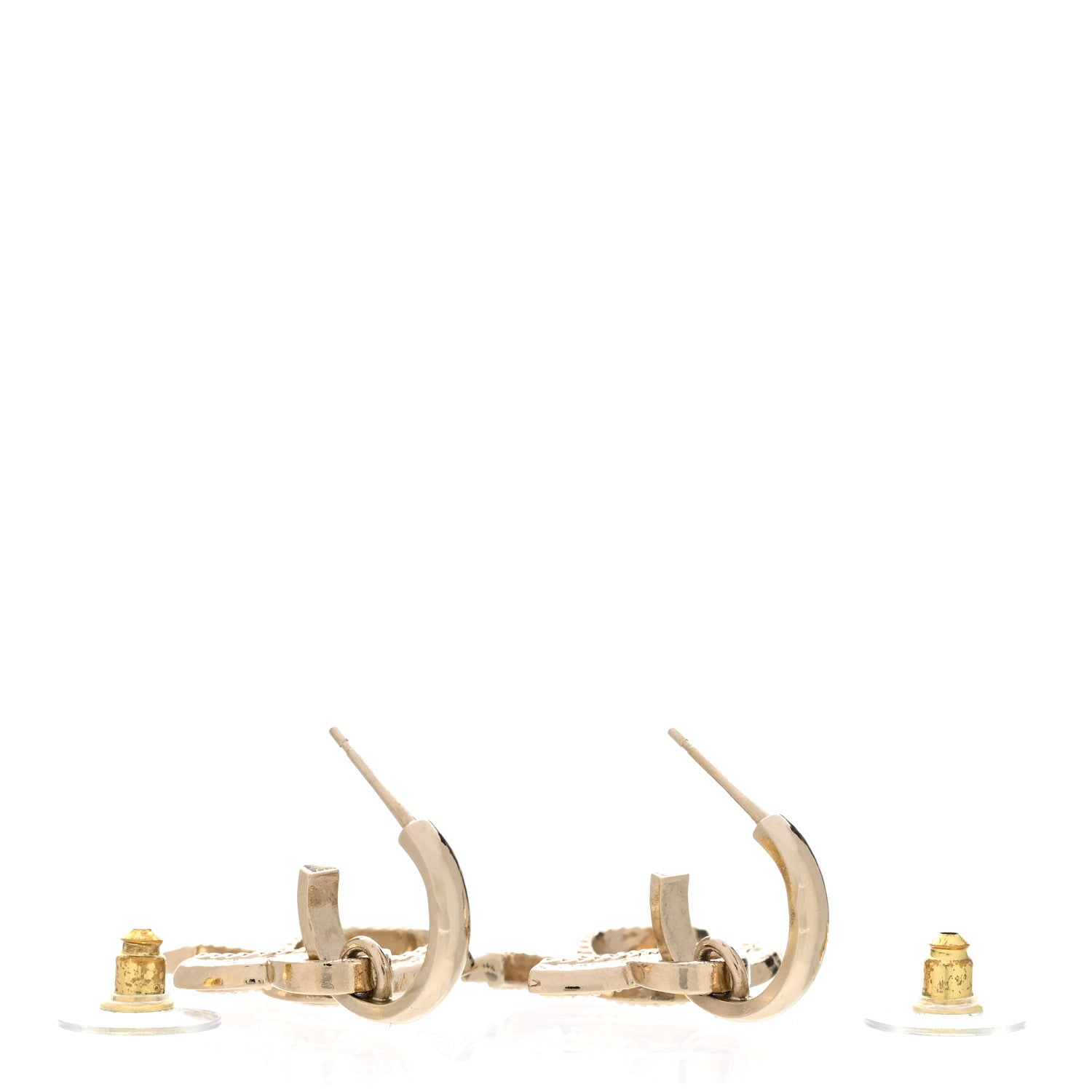 Chanel Metal Crystal CC Hoop Drop Earrings Gold 3 of 5