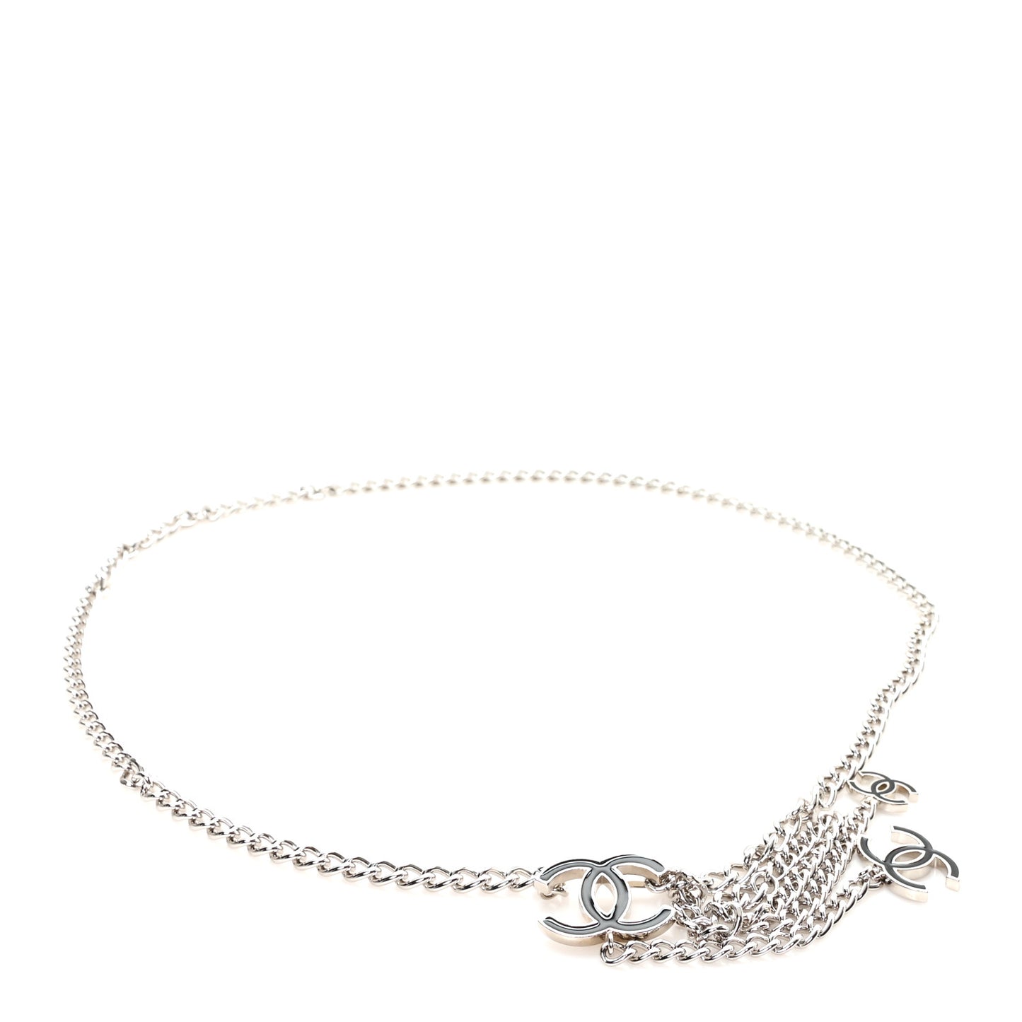 Enamel CC Chain Logo Belt Silver Black