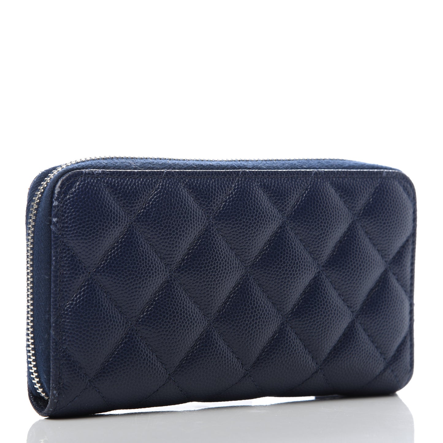 Caviar Quilted Small Zip Around Wallet Navy