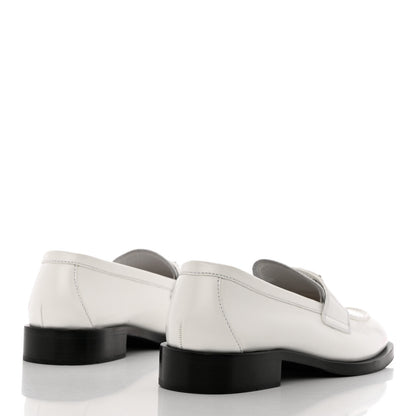 Prada Brushed Calfskin Metal Triangle Logo 20mm Loafers 40 White 4 of 9