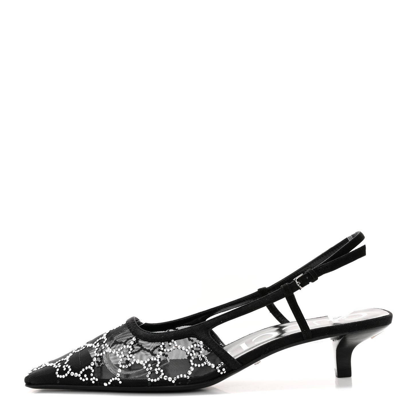 Suede Mesh Crystal GG Monogram Slingback Pumps 39 Black