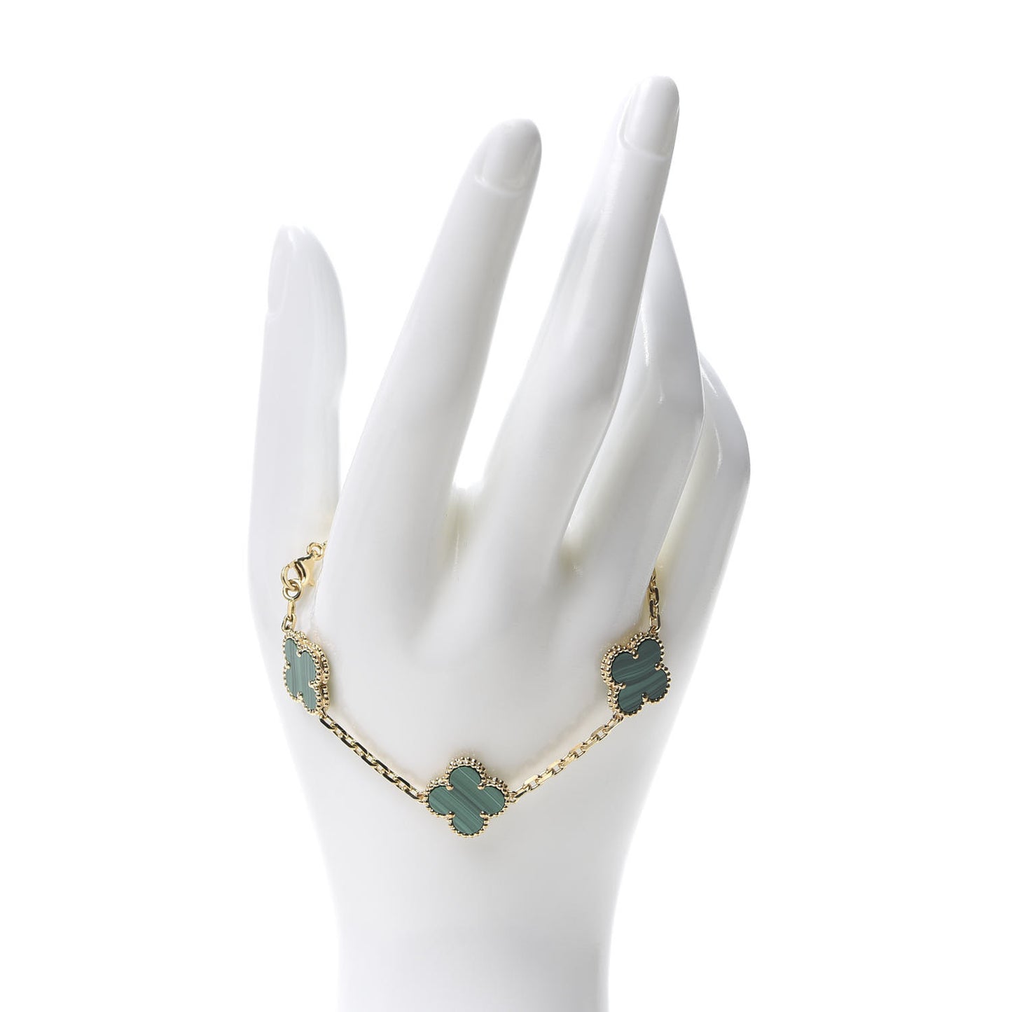 18K Yellow Gold Malachite 5 Motifs Vintage Alhambra Bracelet