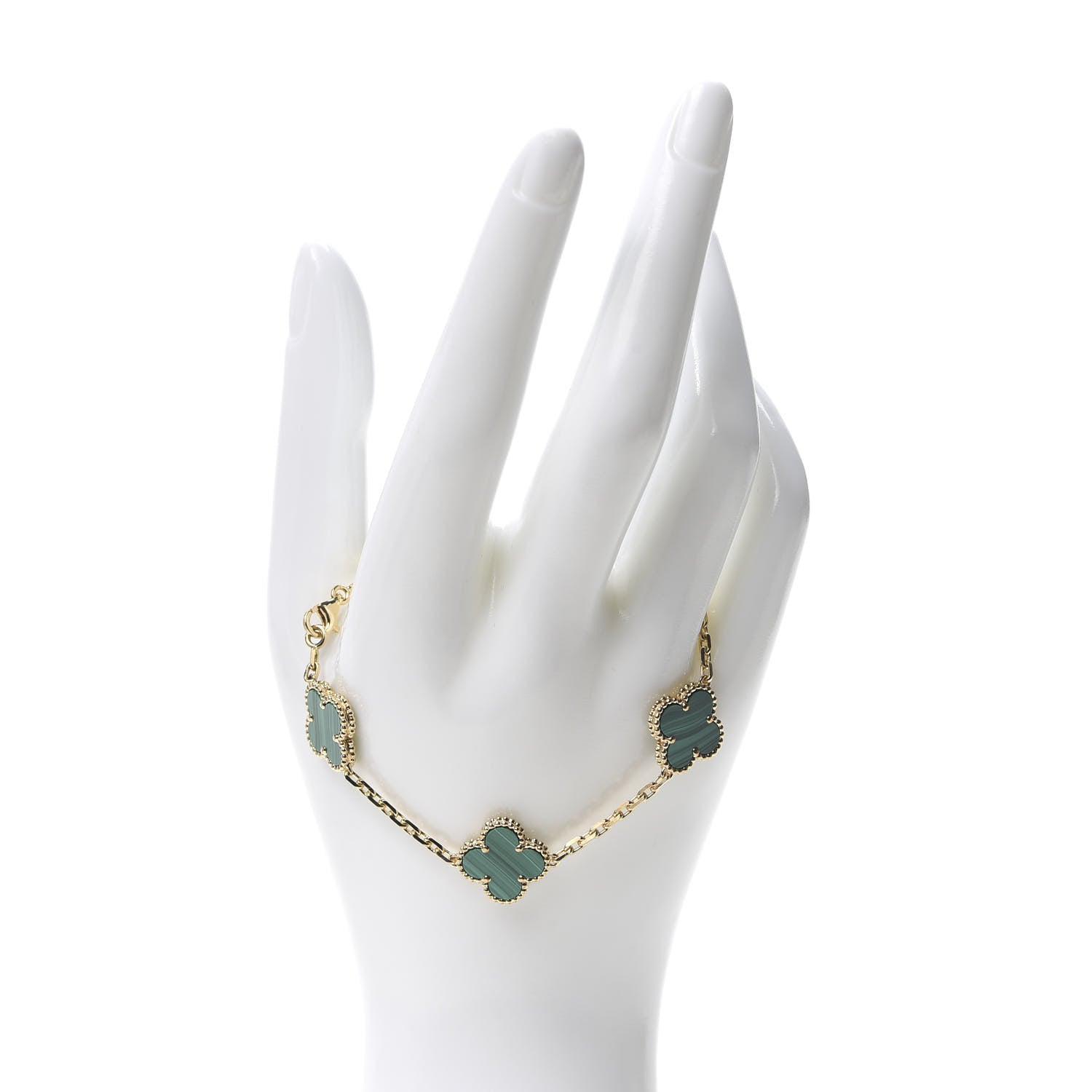 Van Cleef & Arpels 18K Yellow Gold Malachite 5 Motifs Vintage Alhambra Bracelet 2 of 8