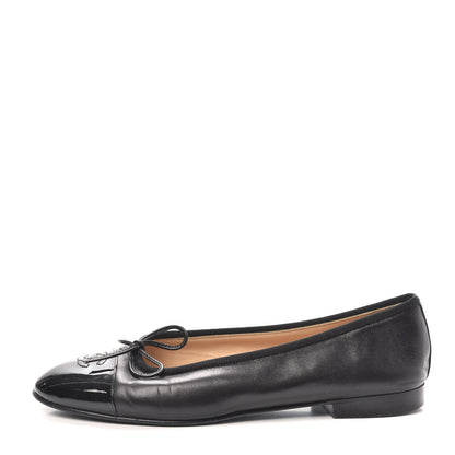 Chanel Lambskin Patent CC Cap Toe Ballerina Flats 40 Black 1 of 7