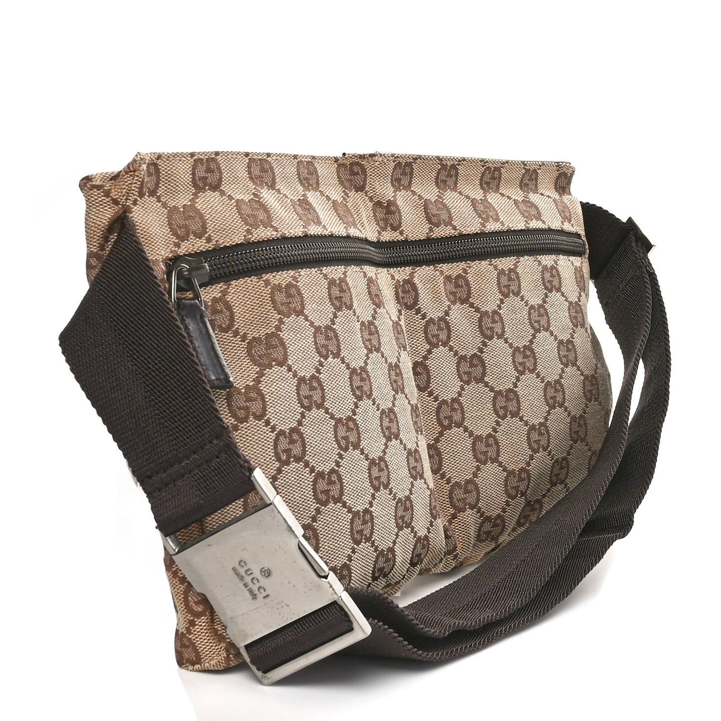 GG Monogram Double Pocket Belt Bag Dark Brown