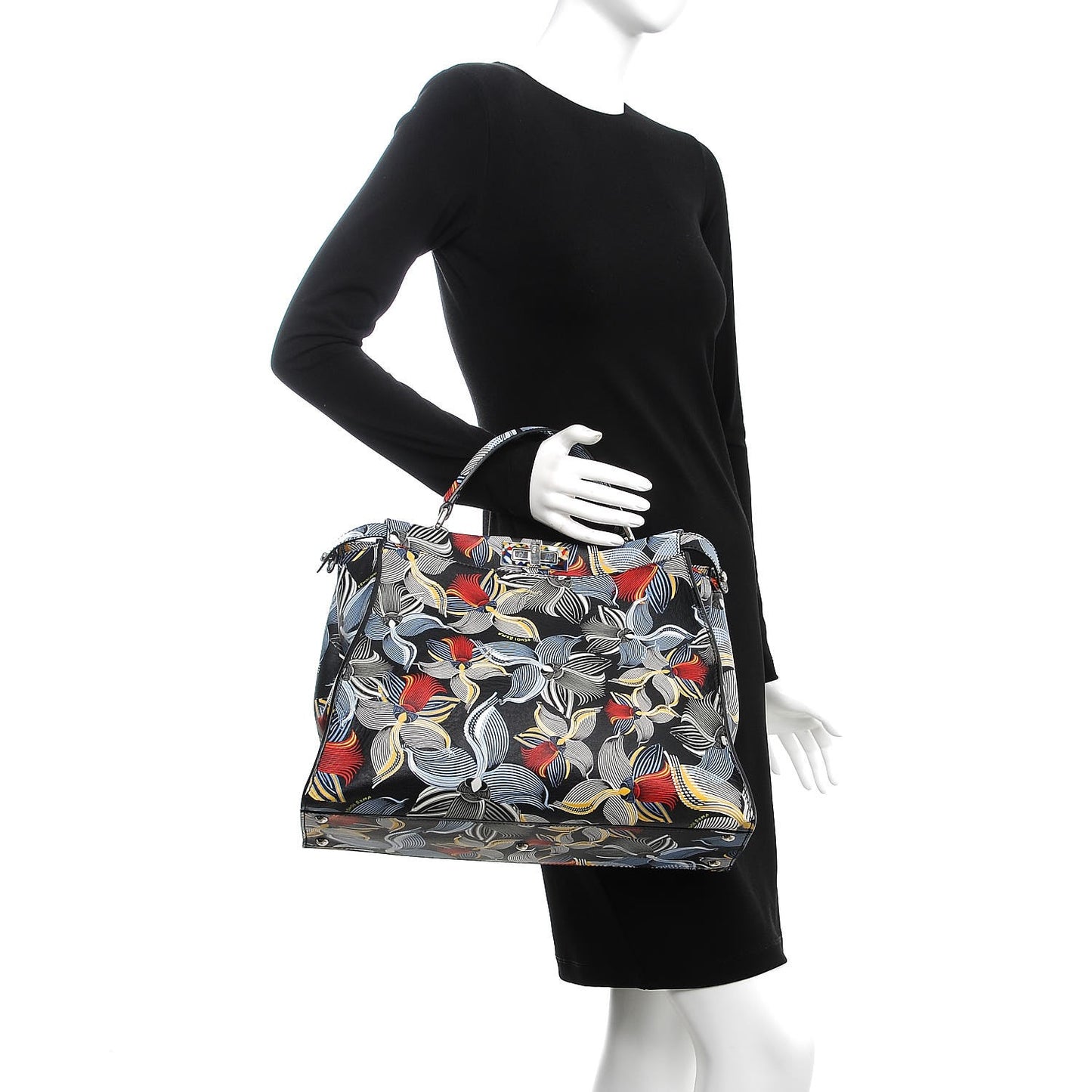 Calfskin Orchid Large Peekaboo Iconic Satchel Black Multicolor