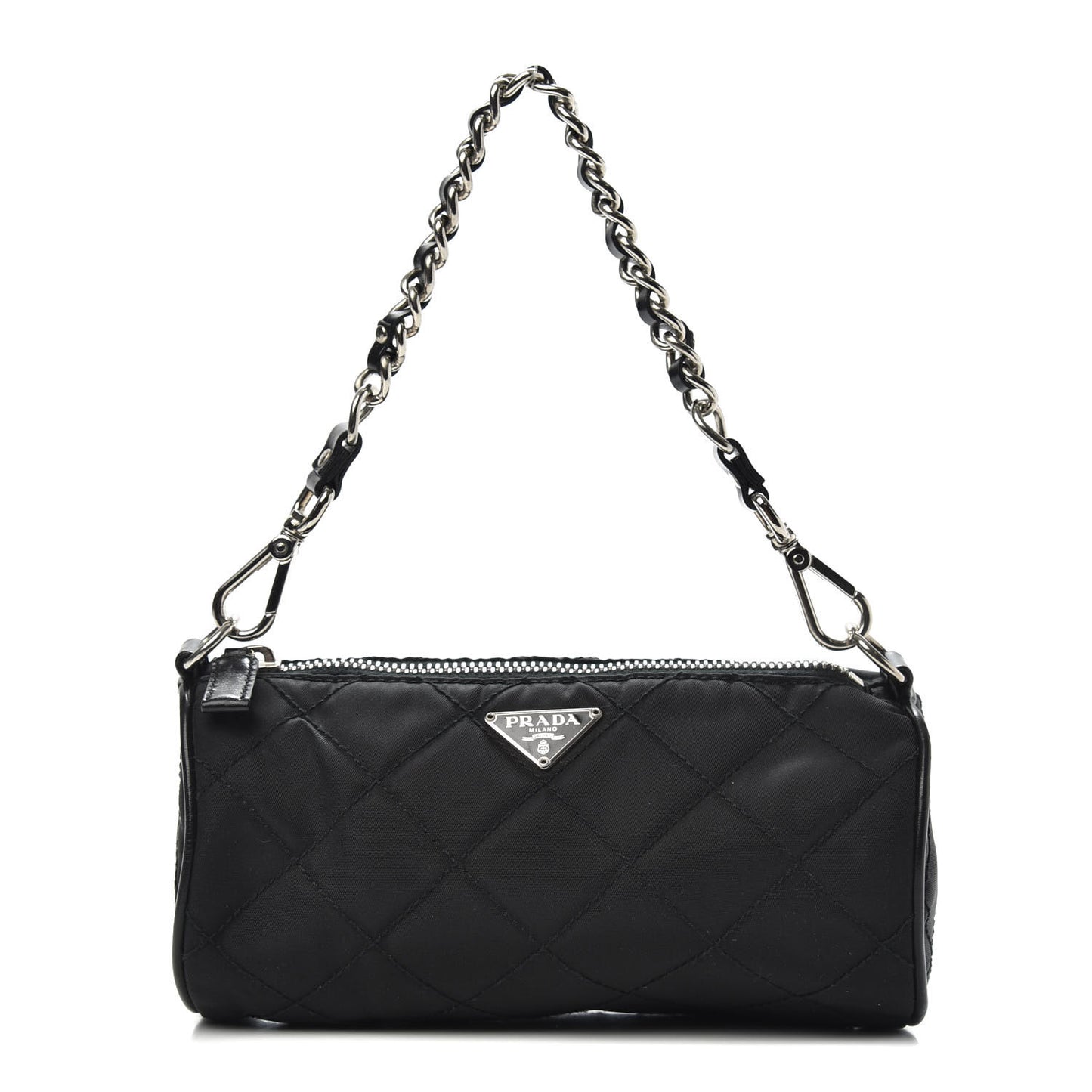 Tessuto Nylon Impunturato Quilted Chain Pochette Black