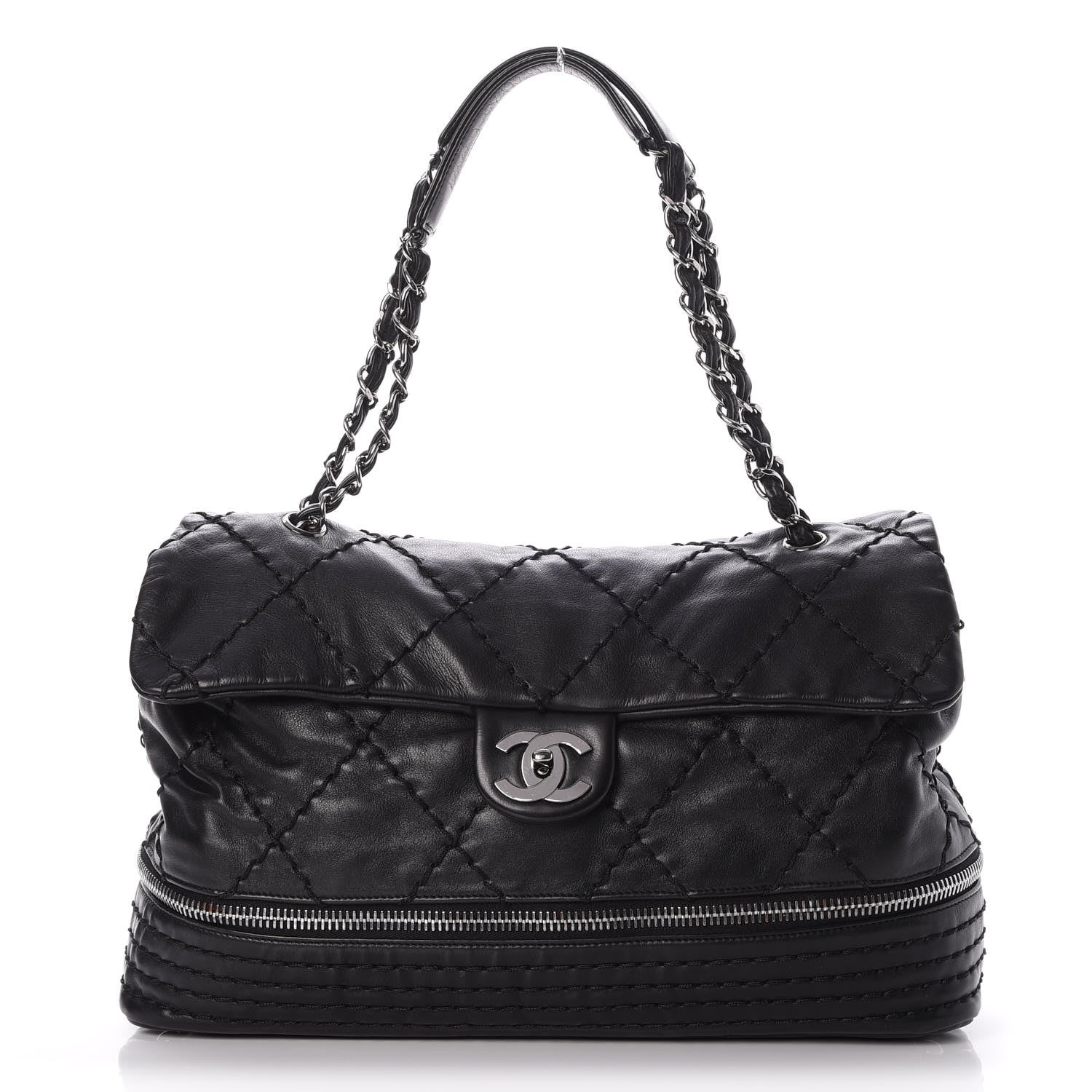 Chanel Calfskin Stitched Large Expandable Flap Bag Black 1 of 9