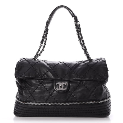 Chanel Calfskin Stitched Large Expandable Flap Bag Black 1 of 9