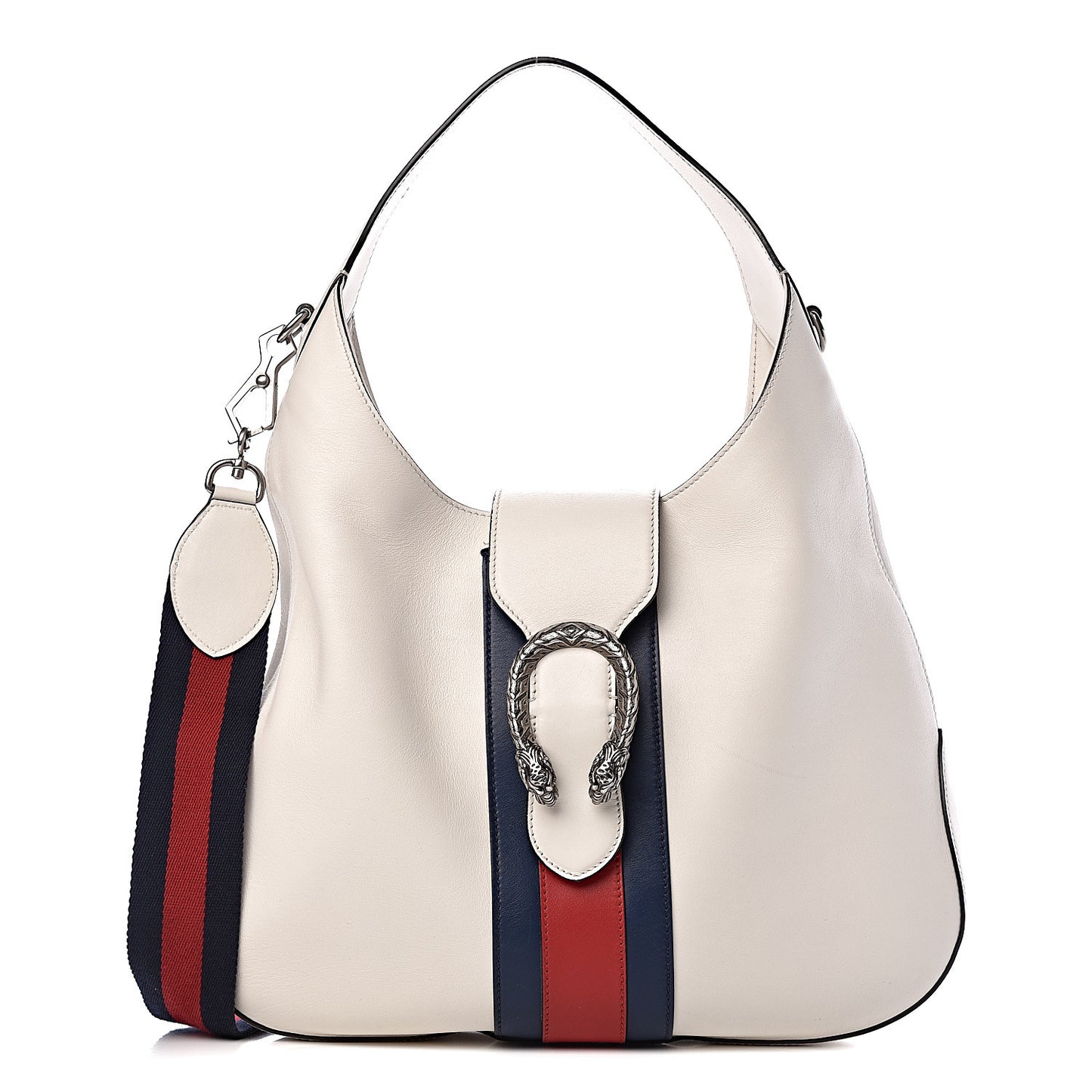 Calfskin Web Stripe Medium Dionysus Hobo White