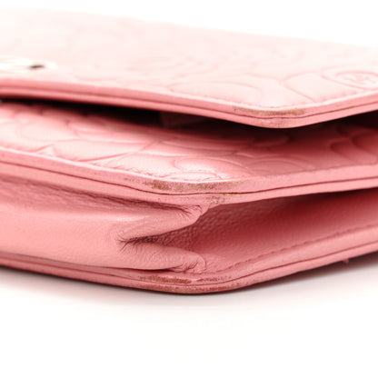 Chanel Lambskin Camellia Embossed Wallet On Chain WOC Pink 11 of 18