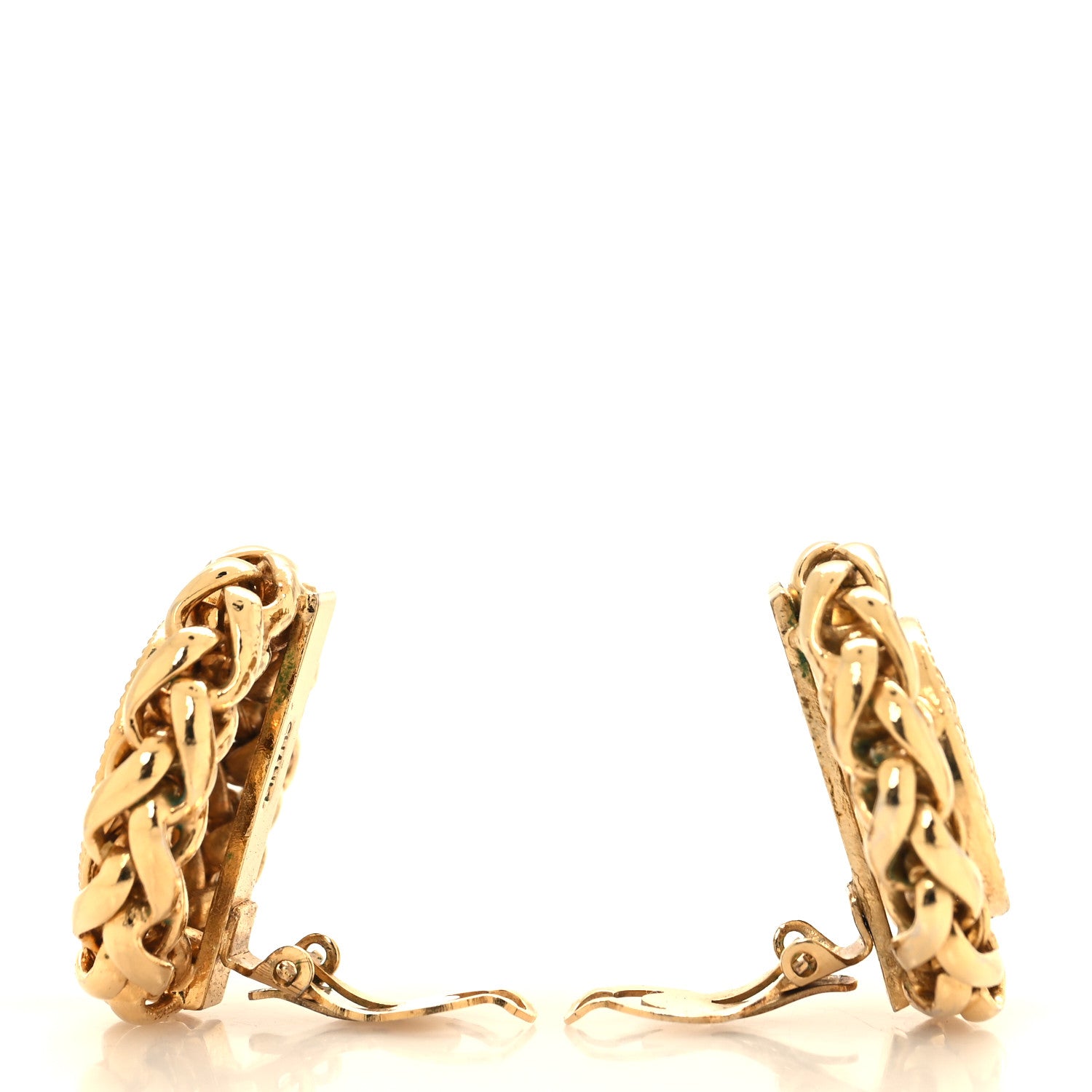 Chanel Metal Round CC Wheat Clip On Earrings Gold 3 of 5