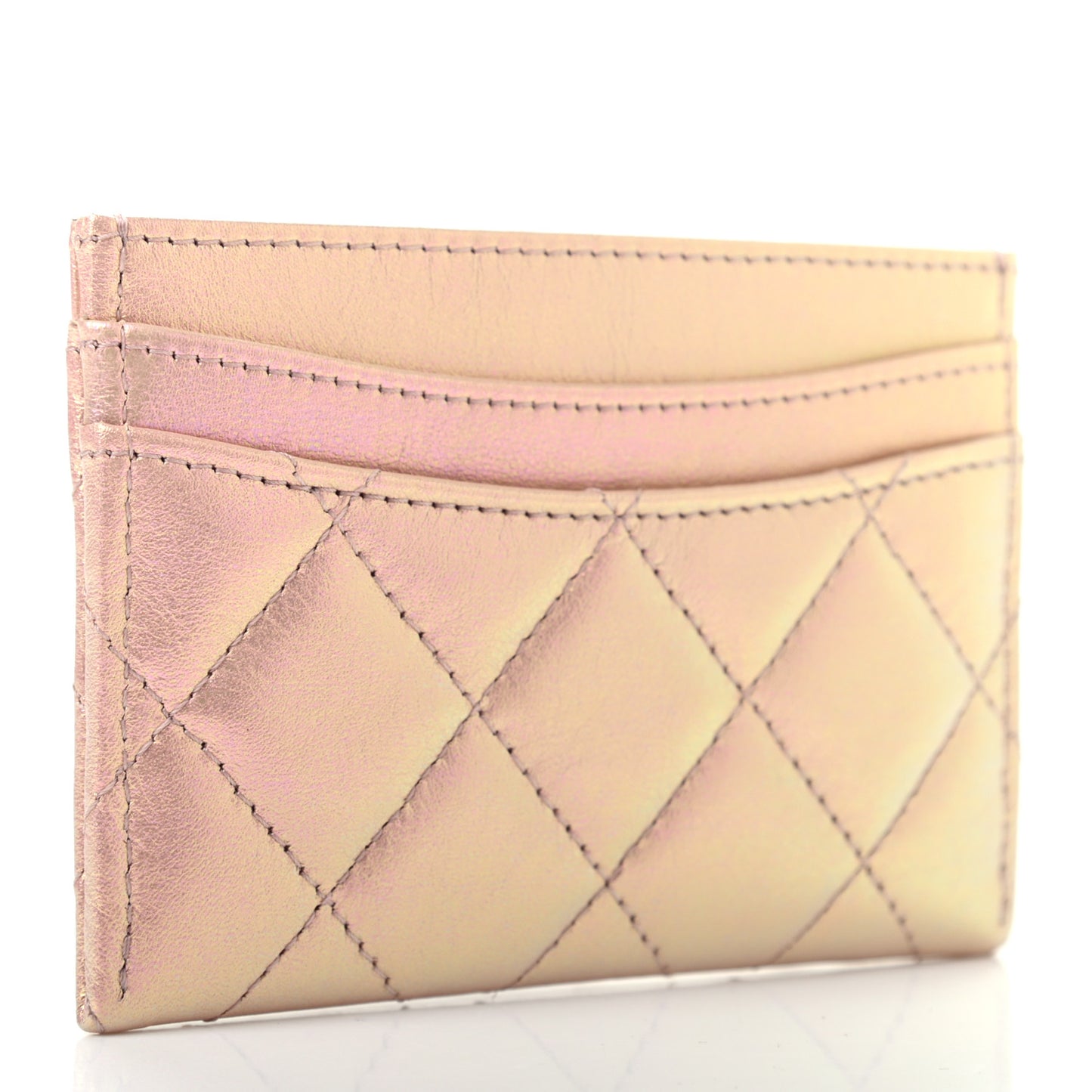 Iridescent Calfskin Quilted Card Holder Pink
