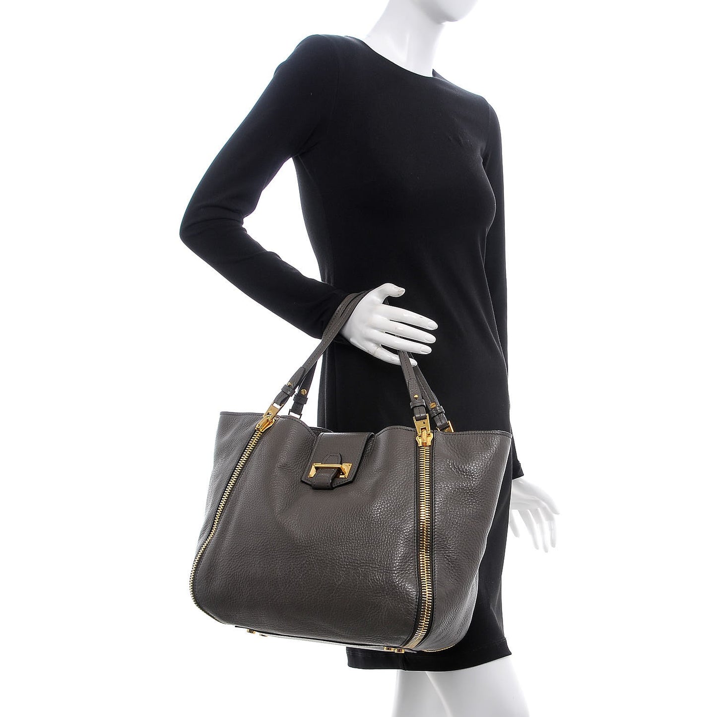 Grained Calfskin Sedgwick Medium Zipper Tote Graphite