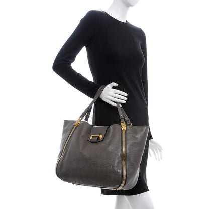 Tom Ford Grained Calfskin Sedgwick Medium Zipper Tote Graphite 2 of 16
