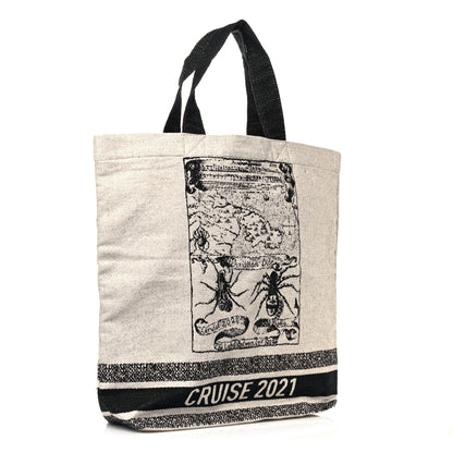 Christian Dior Canvas Print Cruise Tote Ivory Black 3 of 11