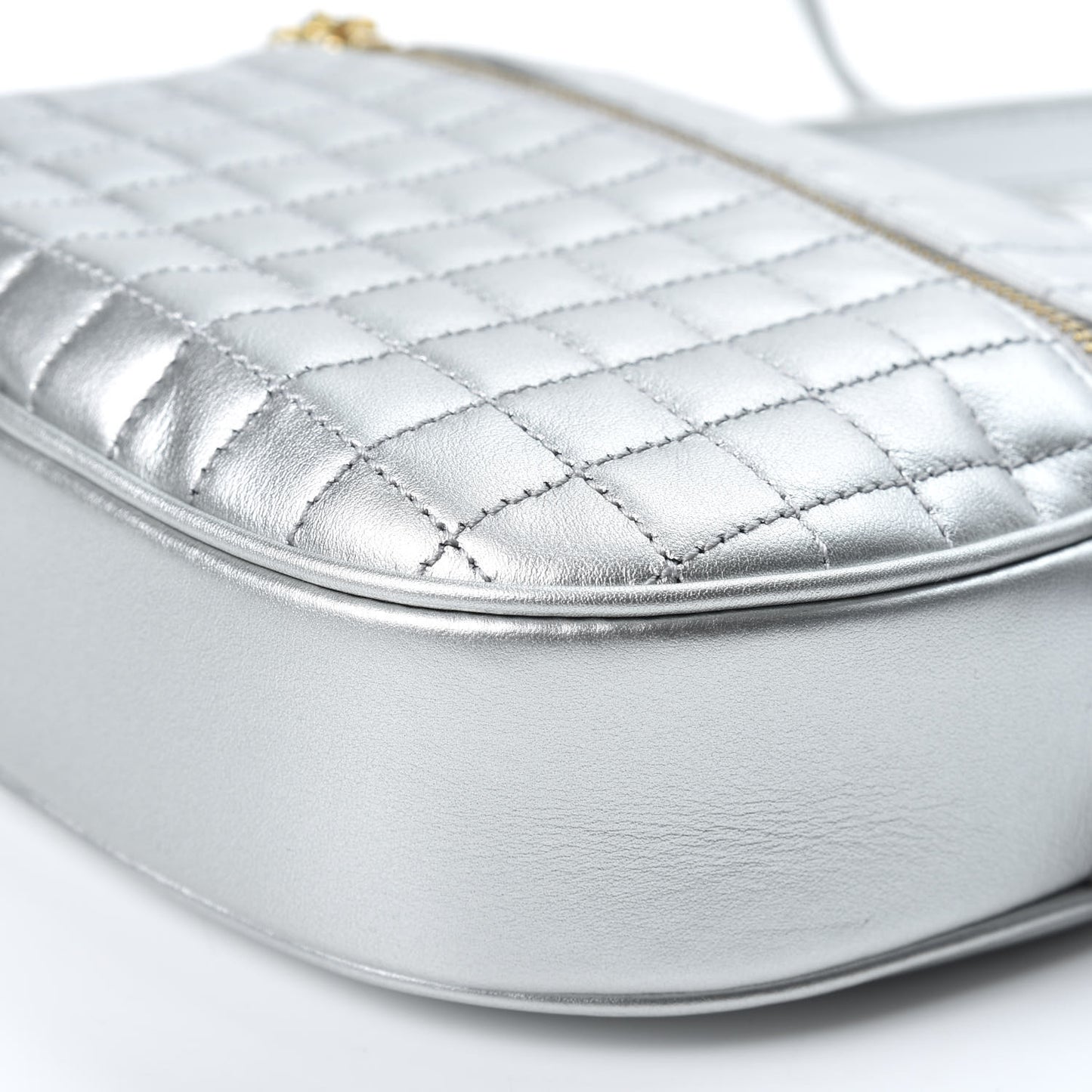 Laminated Calfskin Quilted Small C Charm Bag Silver
