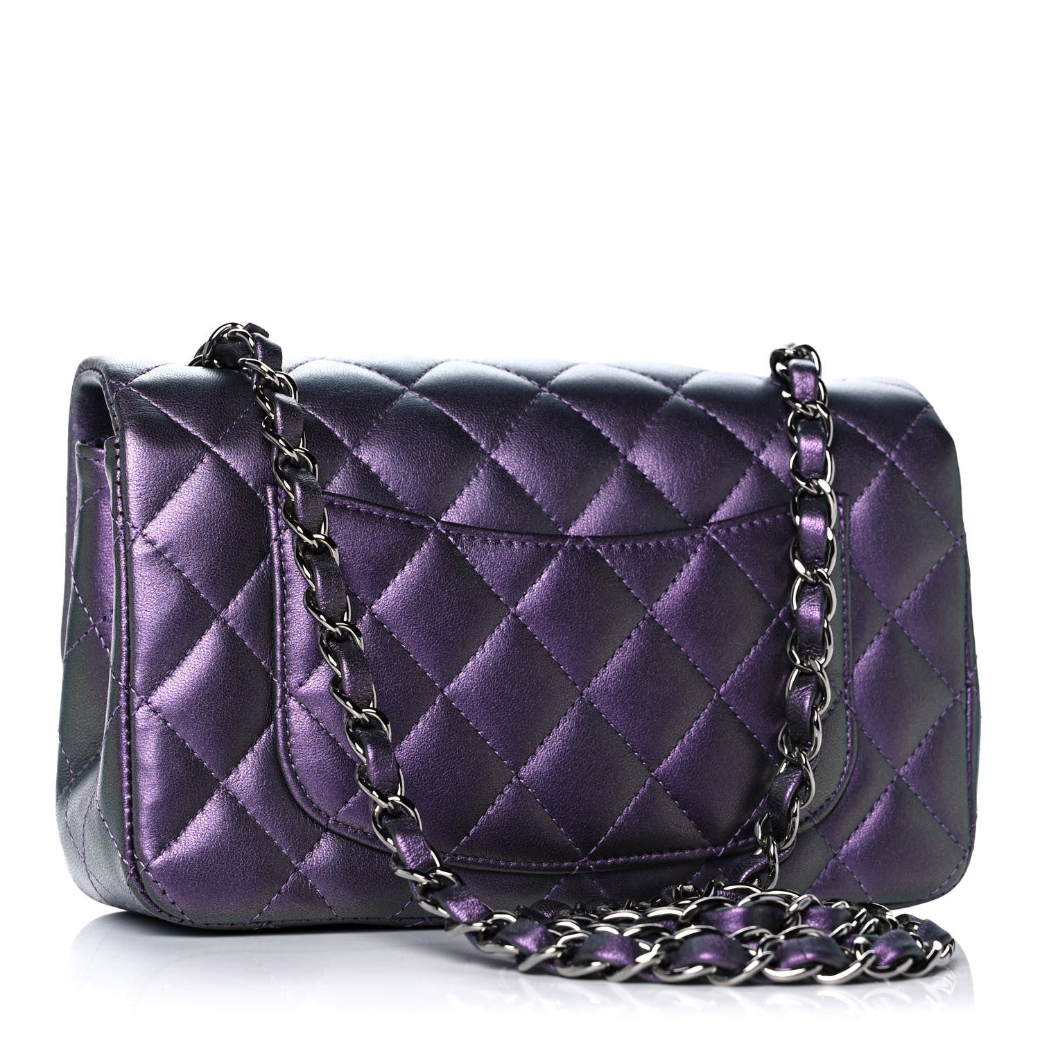 Chanel Iridescent Lambskin Quilted Mini Rectangular Flap Purple 3 of 13