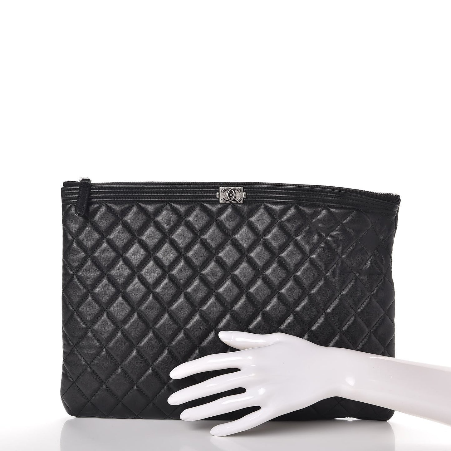 Lambskin Quilted Large Boy Cosmetic Case Black