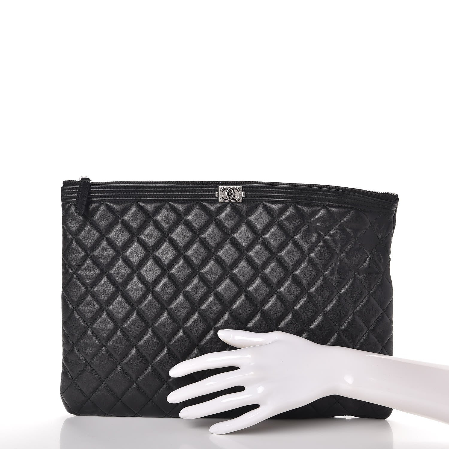 Chanel Lambskin Quilted Large Boy Cosmetic Case Black 2 of 9
