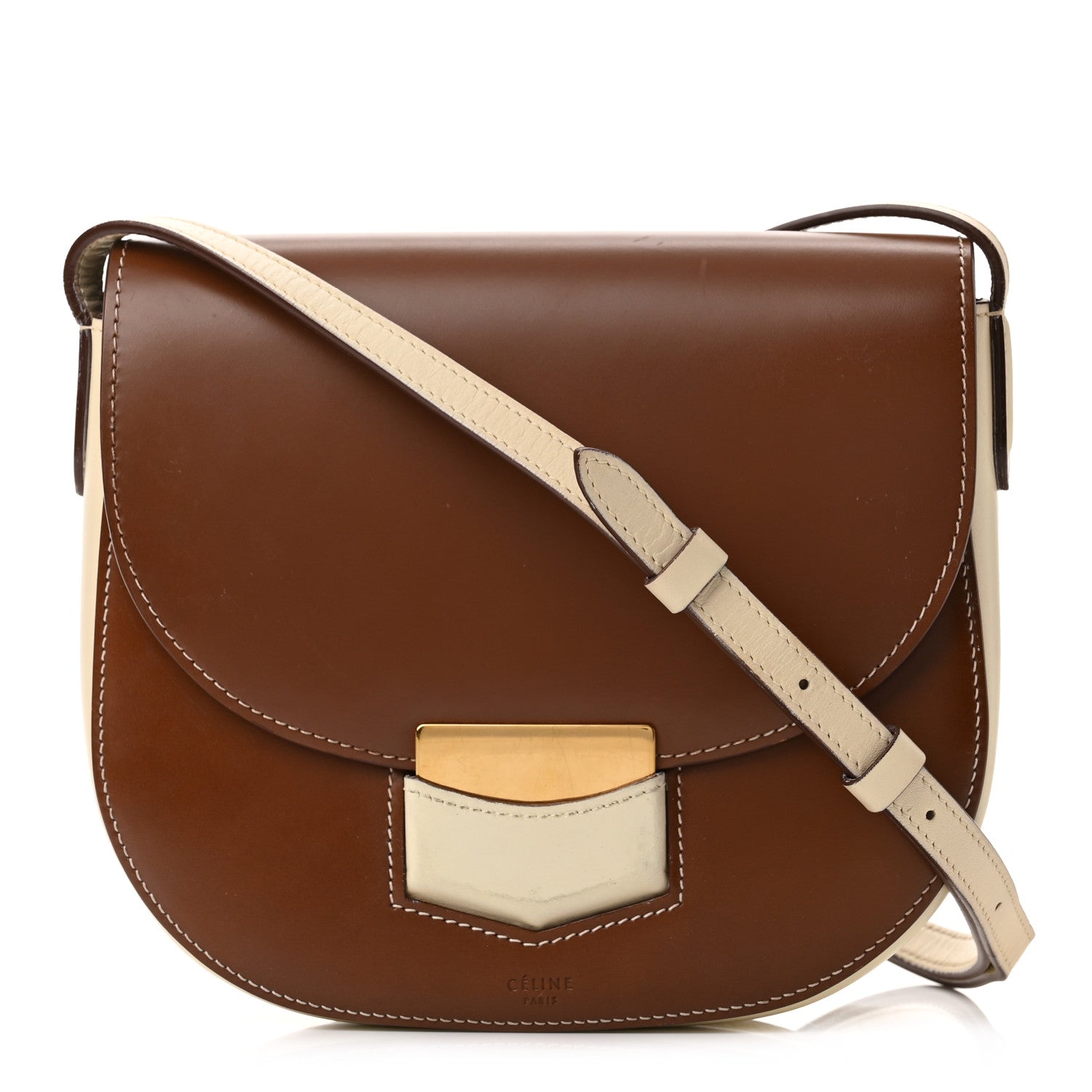 Celine Glazed Calfskin Small Bi-Color Trotteur Chestnut 1 of 10