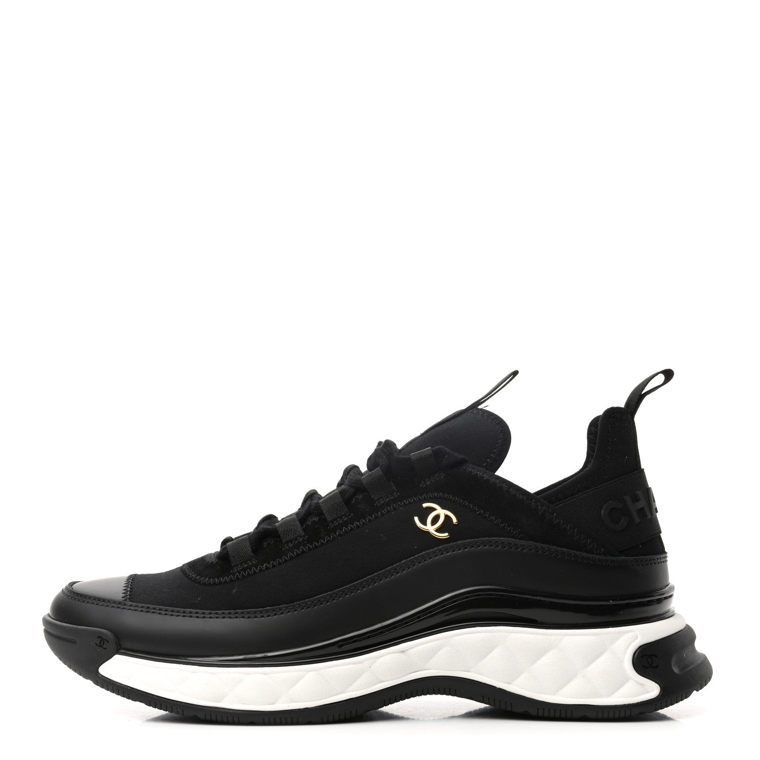 Chanel Velvet Calfskin Mixed Fibers CC Sneakers 40 Black 1 of 8