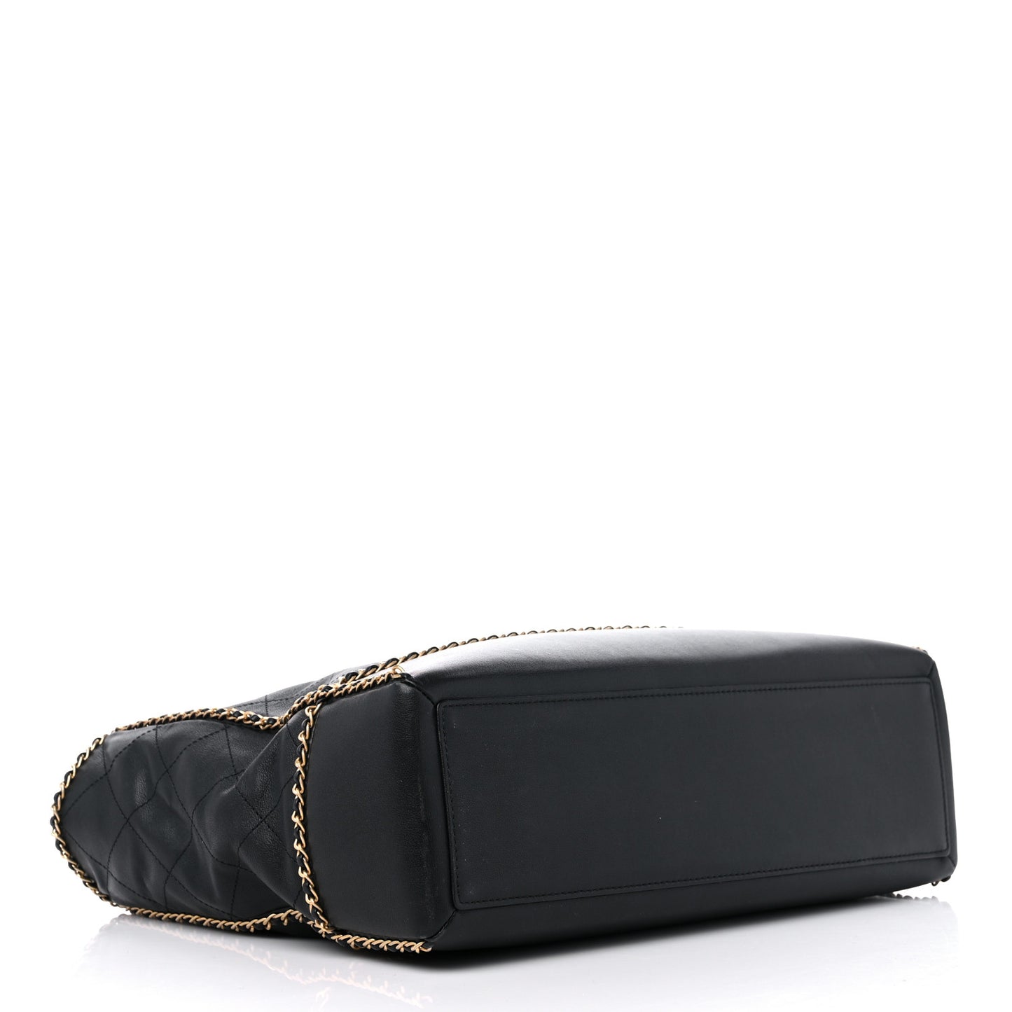 Calfskin Quilted Chain Lines Shopping Tote Black