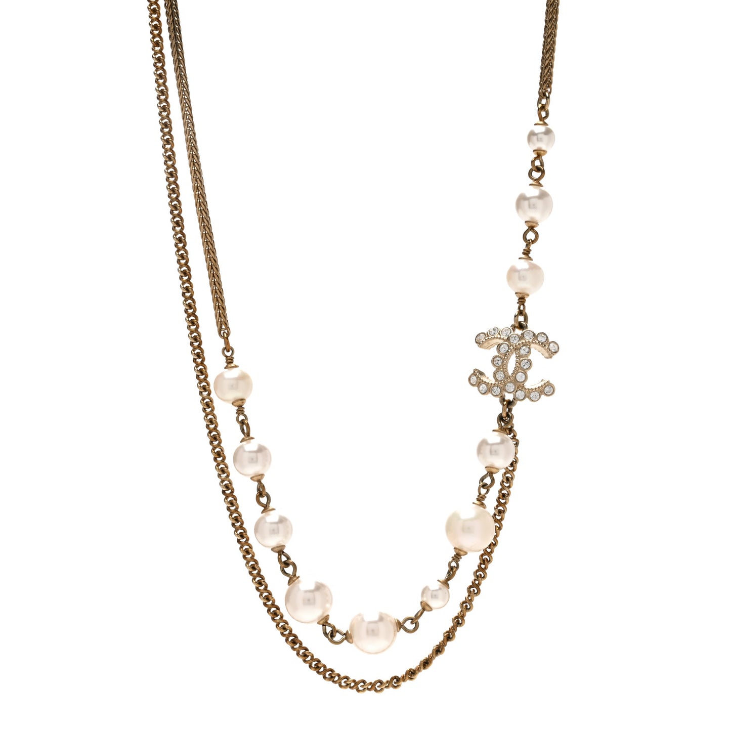 Crystal Pearl CC Necklace Gold