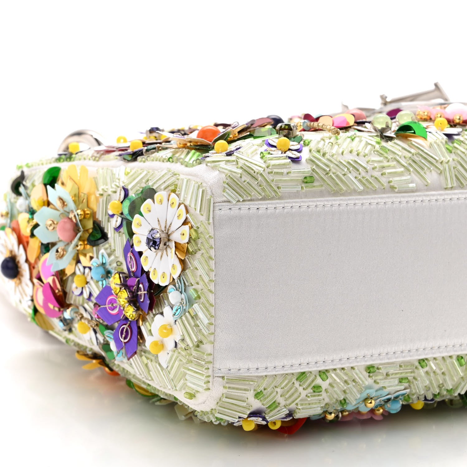 Christian Dior Satin Beaded Floral Embroidered Mini Lady Dior White Multicolor 8 of 10
