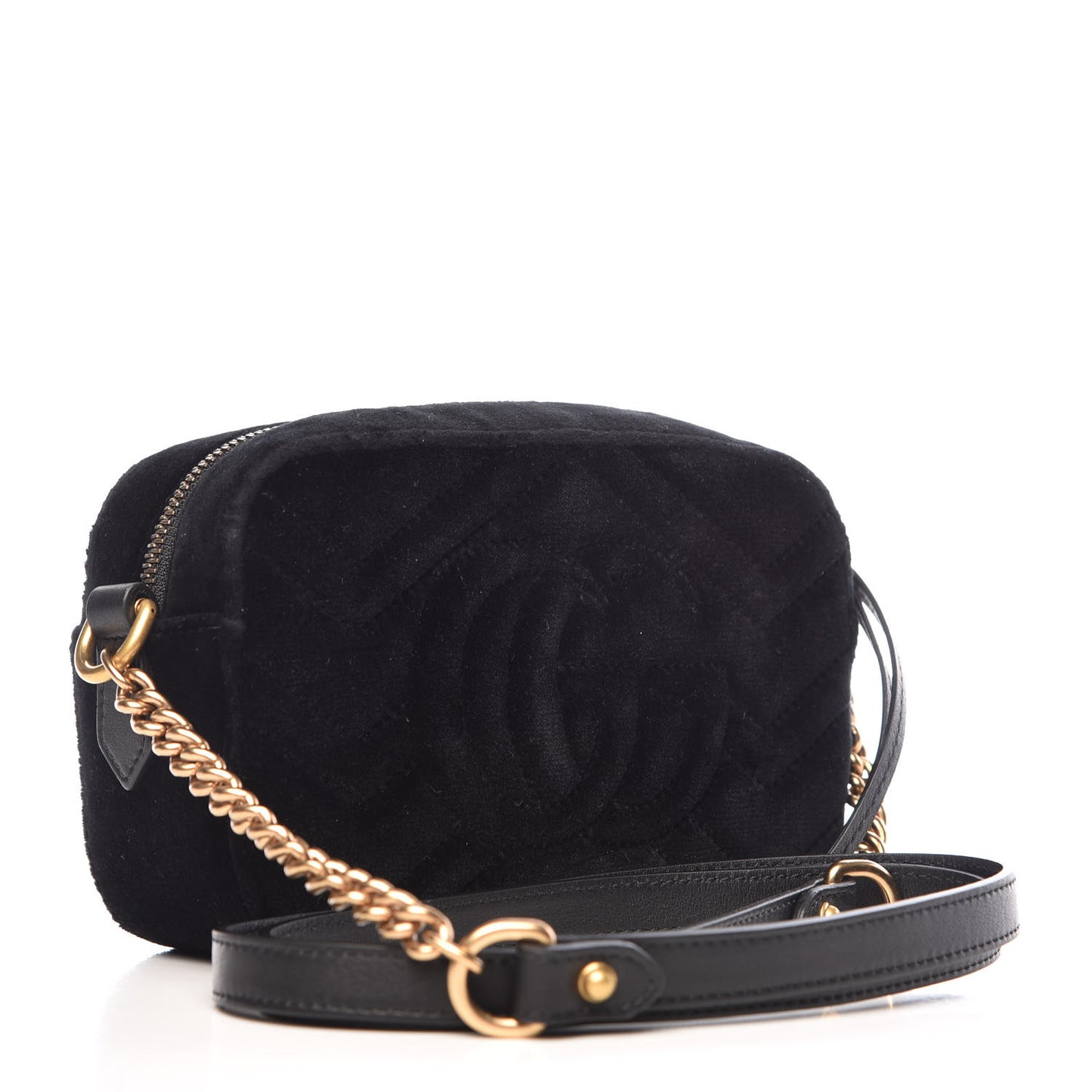 Velvet Matelasse Marquise Crystals Mini GG Marmont Chain Shoulder Bag Black