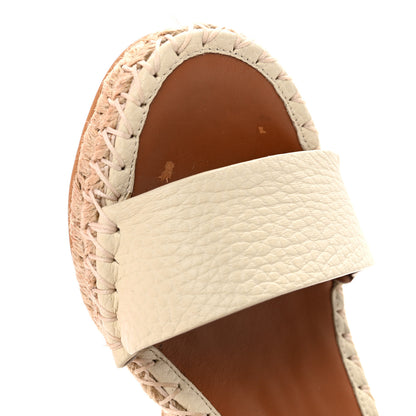 Valentino Garavani Grained Calfskin Rockstud Ankle Strap Espadrille 15/105mm Wedge Sandals 35 Light Ivory Natural 10 of 11
