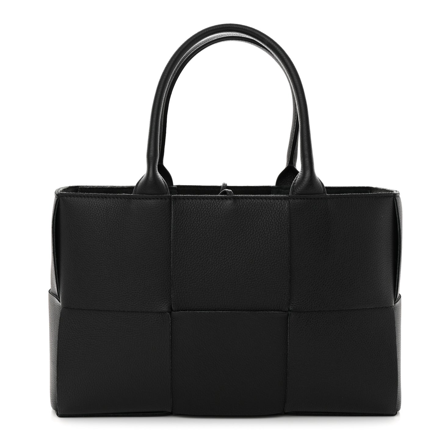 Grained Calfskin Intrecciato Small Arco Tote Black