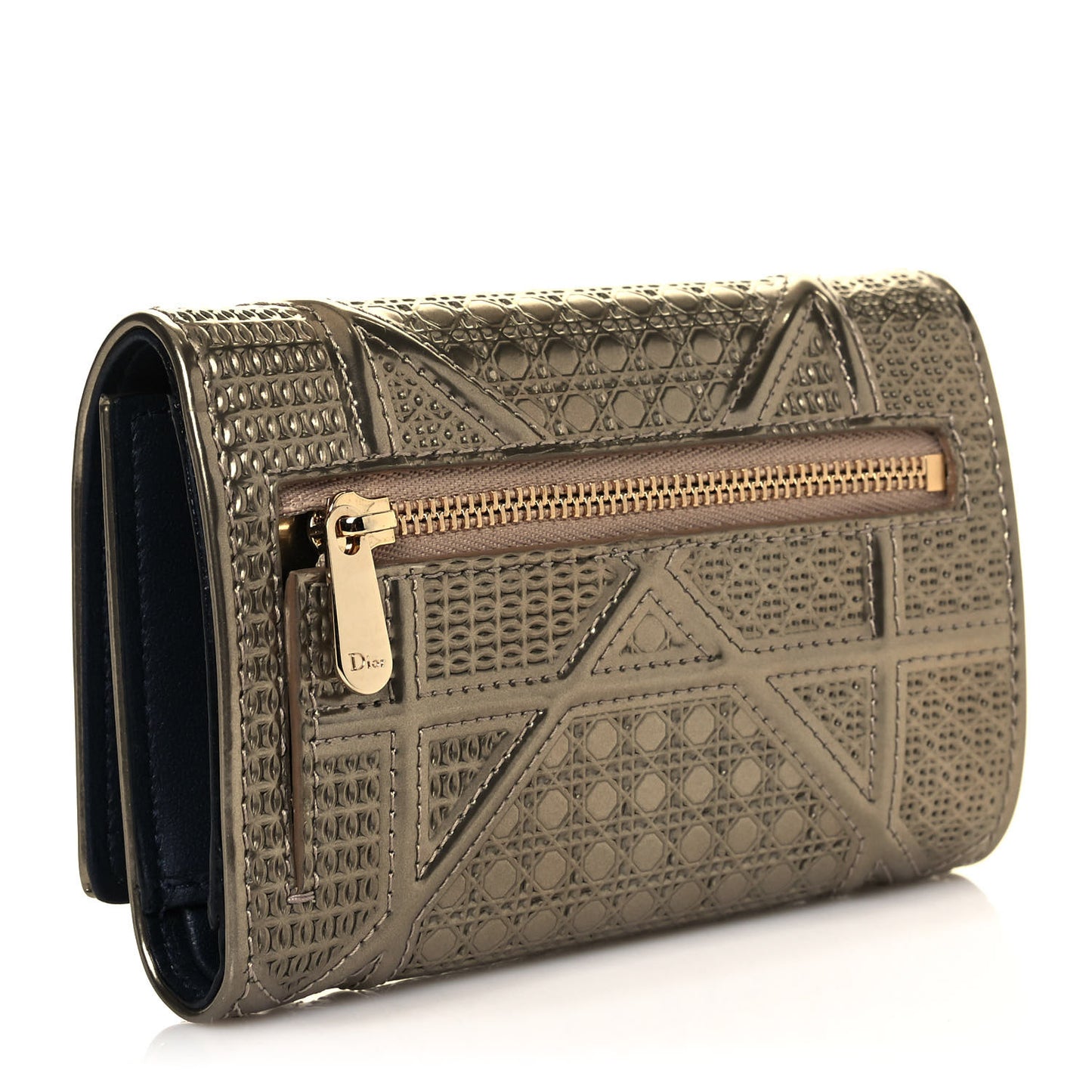 Metallic Patent Micro-Cannage Diorama Elancee Wallet Gold