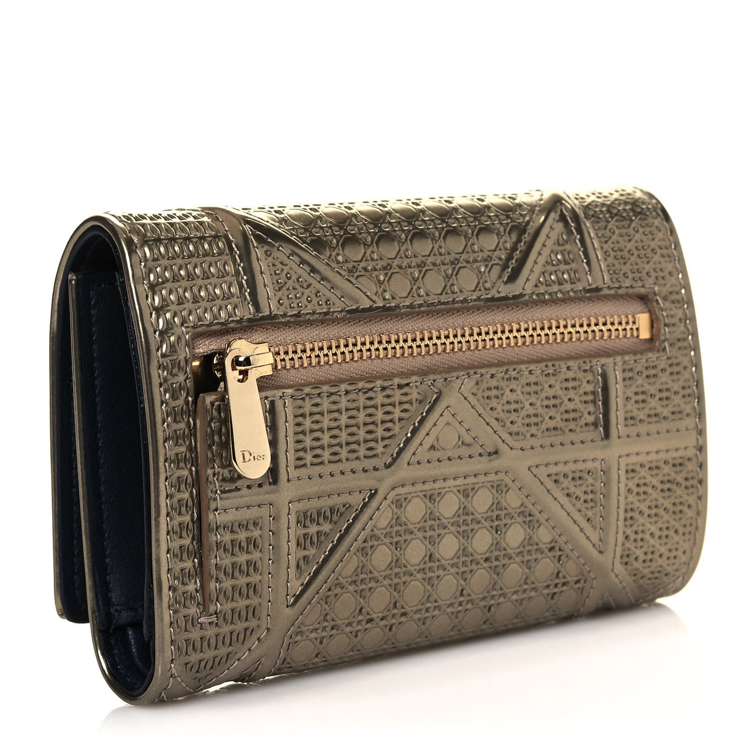 Christian Dior Metallic Patent Micro-Cannage Diorama Elancee Wallet Gold 3 of 11