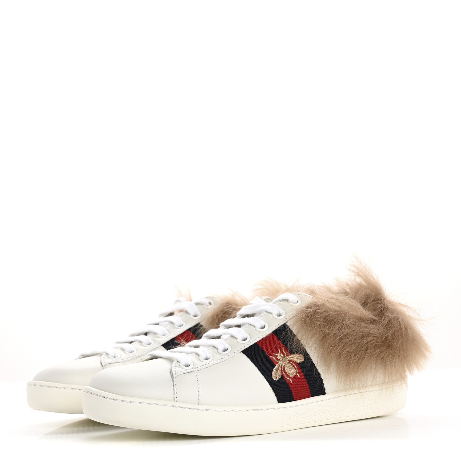 Gucci Calfskin Wool Web Bee Embroidered Womens Ace Sneakers 36 White 4 of 9