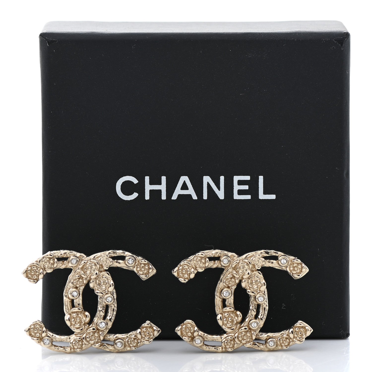 Chanel Crystal CC Camellia Earrings Gold 5 of 5