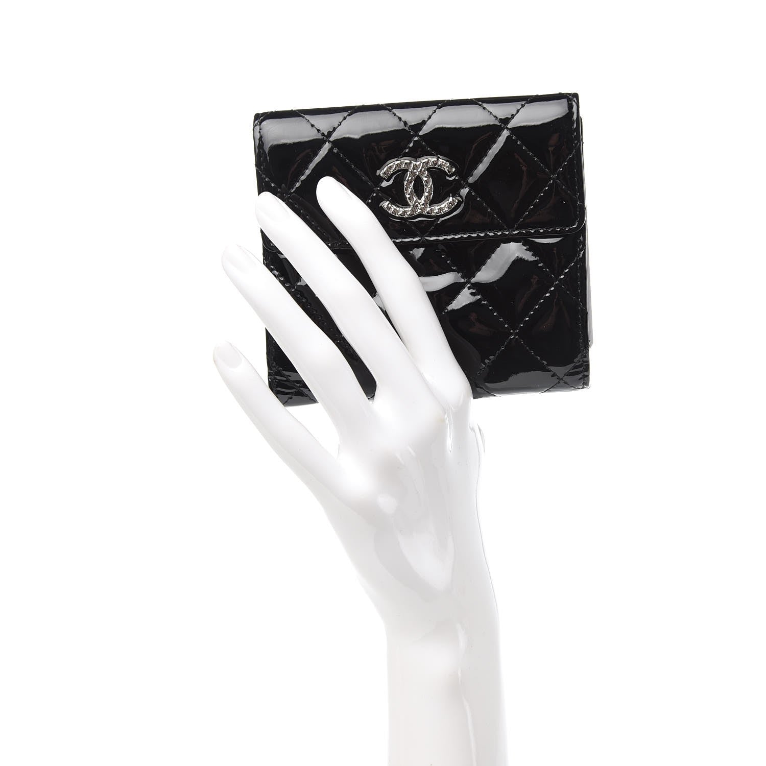 Chanel Patent Quilted Brilliant Compact Wallet Black 2 of 13