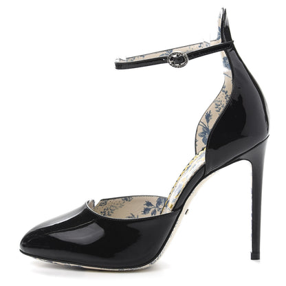 Gucci Patent Daisy Ankle Strap d'Orsay 105 Pumps 39 Black 1 of 8