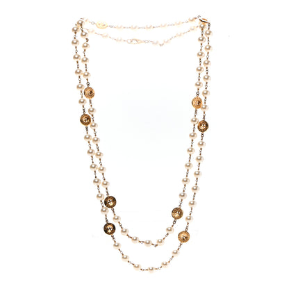 Chanel Metal Pearl Paris Button Necklace Gold 3 of 5