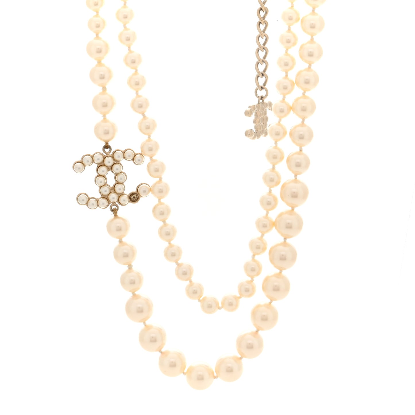Graduated Pearl Crystal CC Necklace White