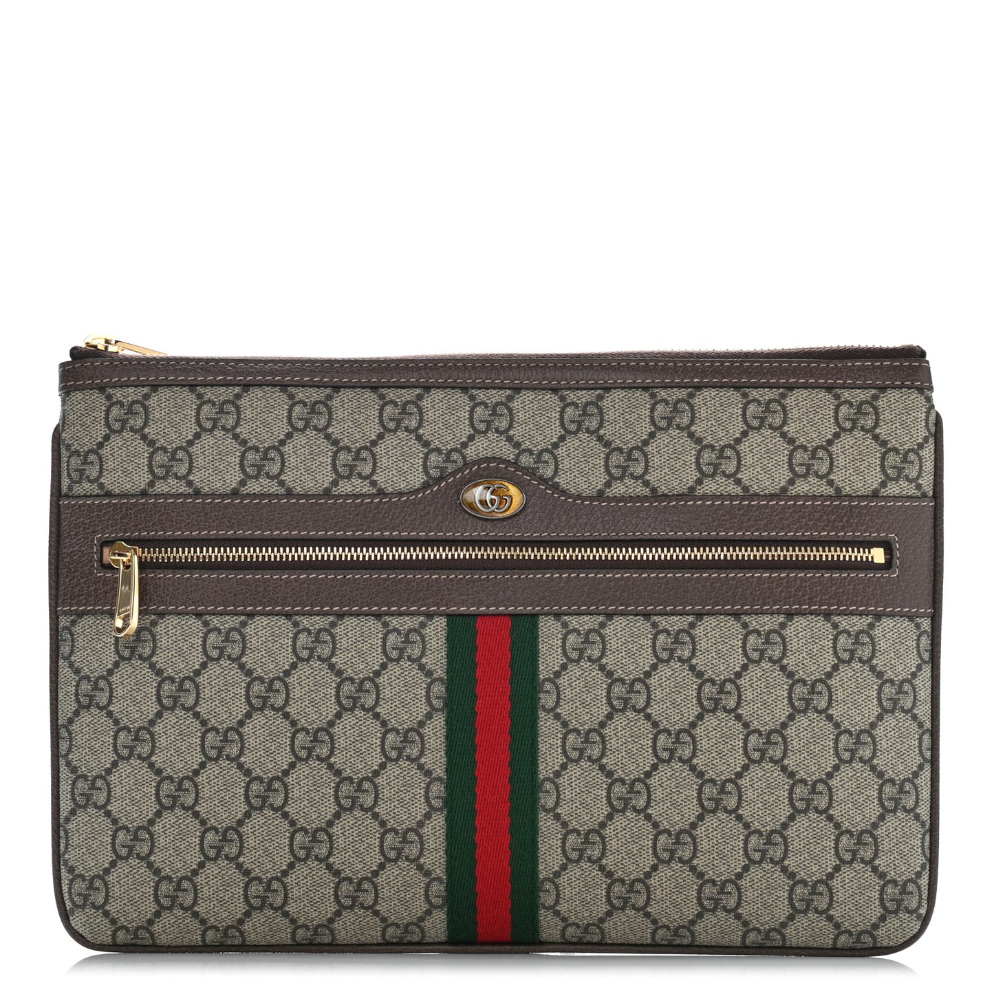 GG Supreme Monogram Large Ophidia Pouch Clutch Brown